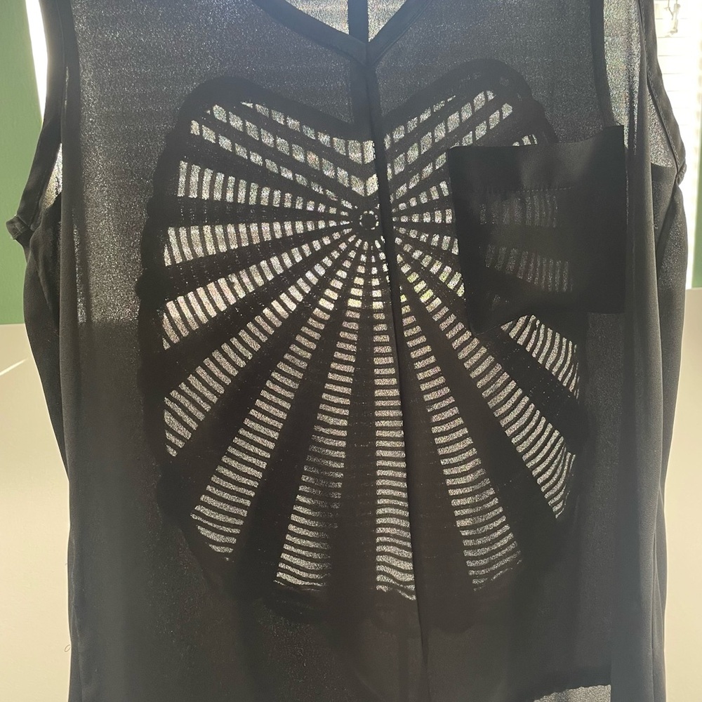 Romeo & Juliet Couture Black Tank Top XS Crochet Back Whimsigoth Sheer Retro Y2K